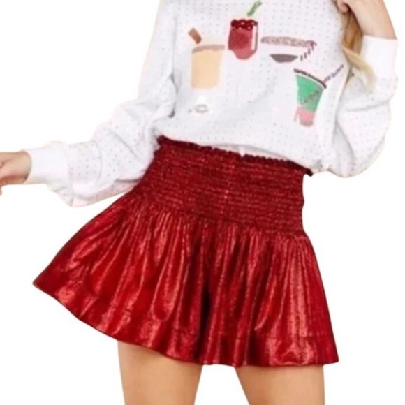 Queen Of Sparkles || Swing Shorts Pleated Smocked Red Metallic XS - Picture 6 of 14